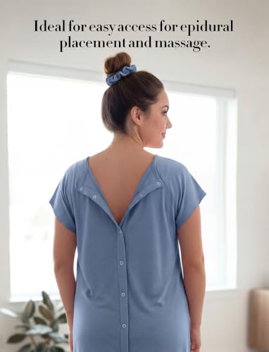 PATPAT Maternity Labor and Delivery Gown, Womens Hospital Gown with Pockets - color: Dusty Blue, size: Medium (Fit S/M)