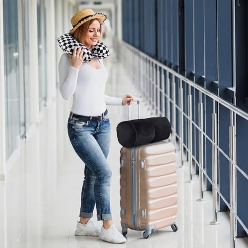 HunnmingRe 5 Pcs Travel Pillow Blanket Set, Airplane,Checkered,Black - color: Black, style: Checkered