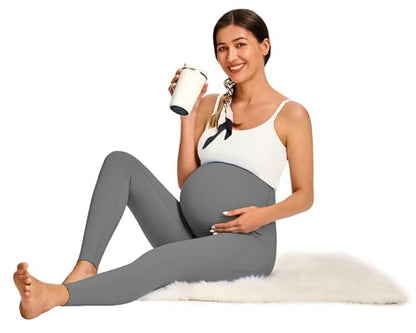 JOYSPELS Smooth Feeling Maternity Workout Leggings with Pockets Pregnancy Pants Over The Belly - color: Grey, size: Small