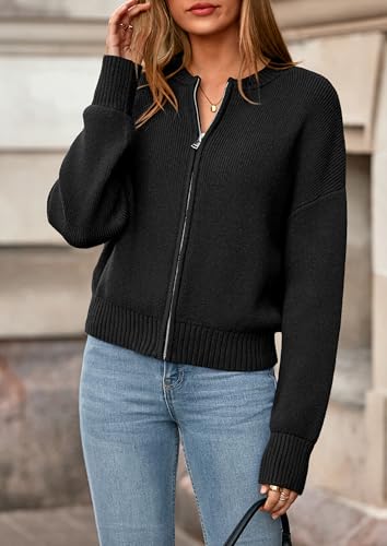 NALANISA Women's Chunky Knit Zipper Cardigan Sweaters 2026 Fall Open Front - color: Black, size: XX-Large