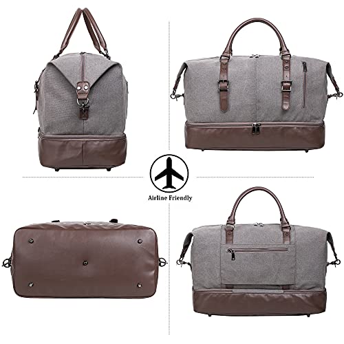 Weekender Overnight Bag Carry On Bag Travel Bag with Shoe Pouch - color: Grey