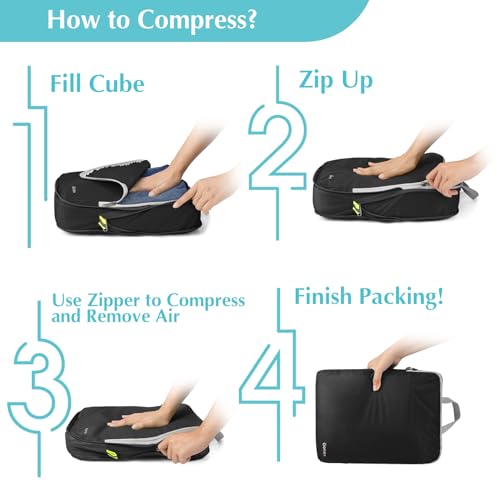 Gonex Compression Packing Cubes, 4-Piece Expandable Travel Organizers - color: 4-Black, size: 4 Set