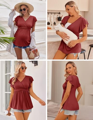 Ekouaer Maternity Shirts 3 Packs Nursing Tops Pregnancy Clothes - color: Black+army Green+wine Red(3pcs), size: Medium