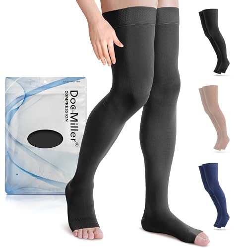 Doc Miller Thigh High Open Toe Compression Stockings 15-20mmHg - color: Black, size: XX-Large