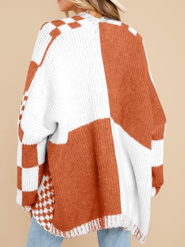 Saodimallsu Womens Checkered Cardigan Sweater - color: Caramel, size: Large