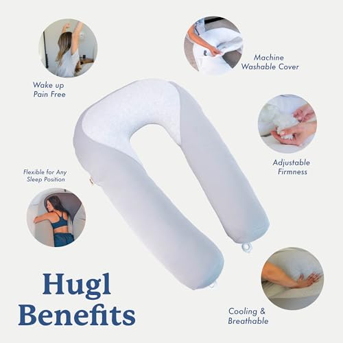 Plufl Hugl Cooling Body Pillow for Adults, U Shaped Pregnancy Pillow, Grey - color: Grey, size: Large
