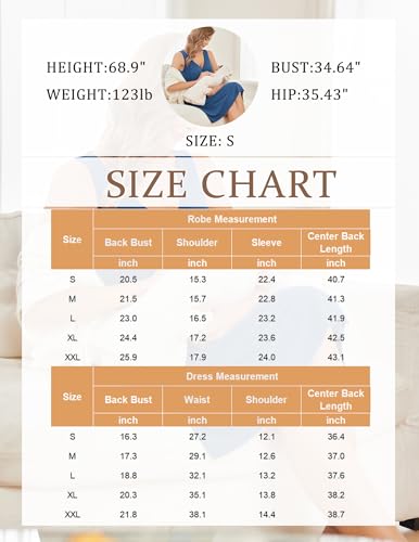 Ekouaer Maternity Nursing Gown and Robe Set Labor Delivery Nightgowns - color: Navy Blue, size: X-Large