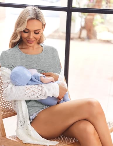 Women's Maternity Nursing Tops Soft Breastfeeding Shirts Pregnancy Tees - color: Light Grey, size: Medium