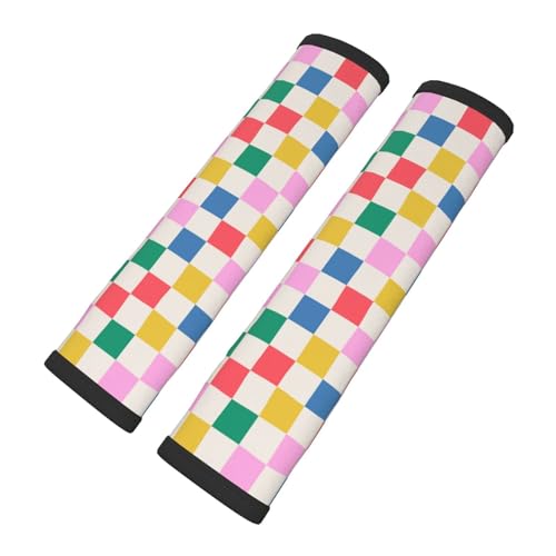 Colorful Checkered 2PCS Car Seat Belt Cover Pad, Comfortable Soft Seatbelt Shoulder & Neck Protection Cushion, Car Accessories Interior,Cars Seat Strap Pads Decor Fit for Cars Trucks Backpack - color: Colorful Checkered