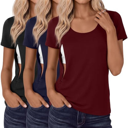 Huukeay 3 Pack Women's Nursing Shirts - color: Black, Navy Blue, Burgundy, size: Small