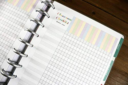 Classroom Checklist Refills for 9-Disc Medium Size (7 x 9.25 inches) Planners, Classic Teacher Planner Inserts FeroniArt Inserts Compatible with Happy Planner ARC and TUL