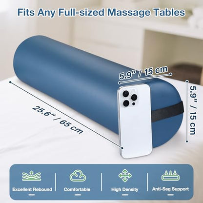 26 x 6 In Full Round Massage Bolster, PU Leather Bolster with Strap Handle - color: 6" Full Round - Blue