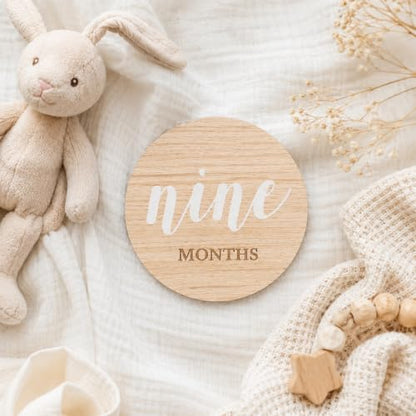 Kate & Milo Wooden Baby Monthly Milestone Discs, White Text - color: White Text Circle