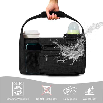 TOPDesign Universal Baby Stroller Organizer, Stroller Caddy with Detachable Mesh Bag & Heightened Insulated Cup Holders & Non-Slip Secure Hooks Accessories, Fits Most Strollers (Zoo) - color: Zoo, style: Pro