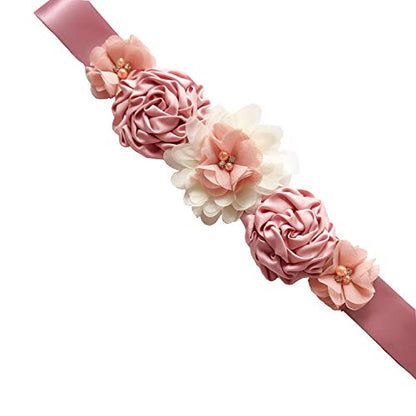 Mommy Jennie Maternity Pregnancy Sash Belt with Flower Floral - color: B-shell & Snow