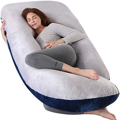 Elover U Shaped Pregnancy Pillow,Full Body Maternity Support - color: Velvet-blue and Grey