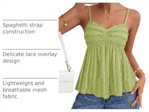 ZESICA Womens Summer Spaghetti Strap Going Out Tank Top - color: Green, size: Large