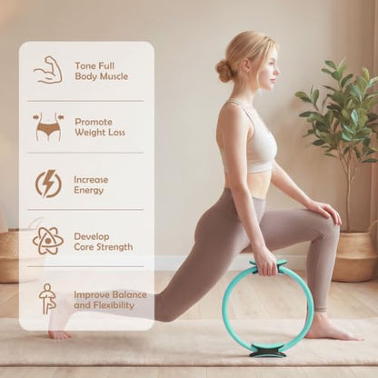 RitFit Pilates kit, 14" Pilates Ring with Pilates Ball & Resistance Bands - color: Cyan