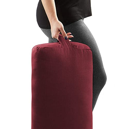 Yoga Meditation Cushion, 25" x 12" Rectangular Bolster with Organic Cotton Cover - color: Burgundy