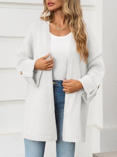 Saodimallsu Womens Oversized Long Cardigan Sweaters Casual Fall Trendy Coat - color: White, size: Small