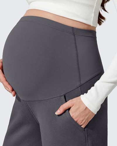 G4Free Flurrylux Fleece Lined Maternity Wide Leg Pants Pregnancy Sweatpants - color: Dark Gray, size: Small