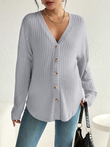 COZYEASE Women's Maternity Button Down Shirt Casual Cardigan Fall Sweaters - color: Medium Grey, size: Small