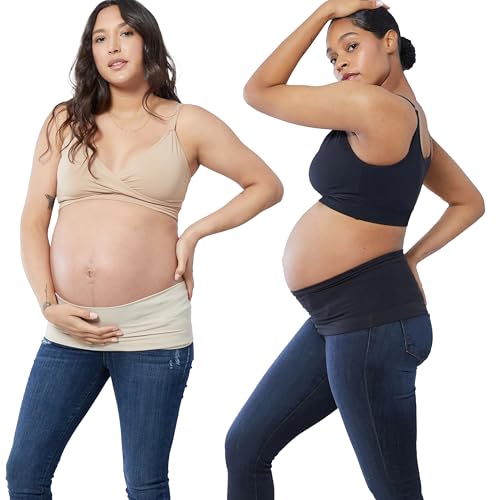 Ingrid & Isabel Bellaband - Seamless Maternity Belly Band for Women - Essential Pregnancy Postpartum Jeans & Pants Extender - color: Black/Nude, size: 3