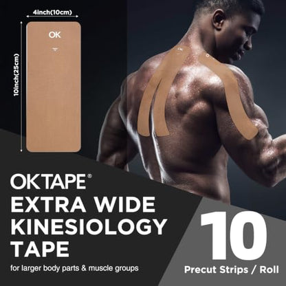 OK TAPE Extra Wide Kinesiology Tape for Shoulder, Back, Precut Strips - color: Beige, size: 2 Rolls