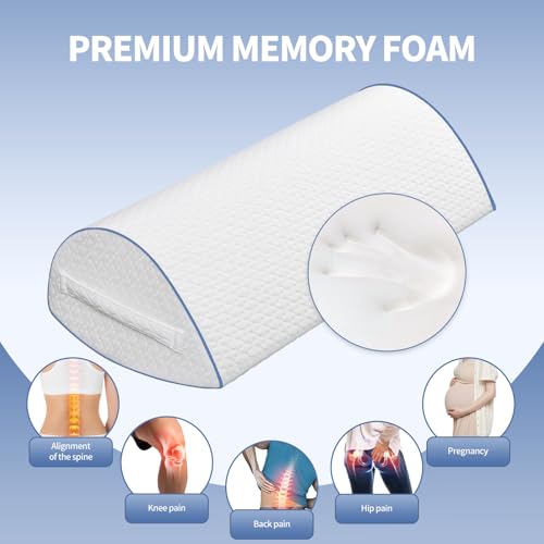 Memory Foam Knee Pillow for Back Sleepers, Spinal Alignment, White - color: White