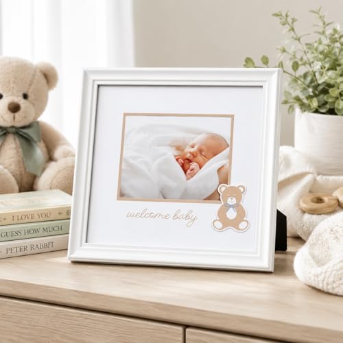 Kate & Milo Welcome Baby Photo Frame, Teddy Bear Design, White - color: Welcome Baby Teddy Bear Frame