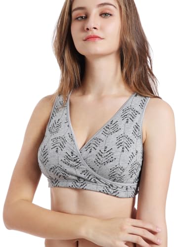 CAKYE 3 Pack Maternity Nursing Sleep Bra Breastfeeding Cotton Bralette - color: S-black/Burgundy/Grey Print - Third Style, size: Medium