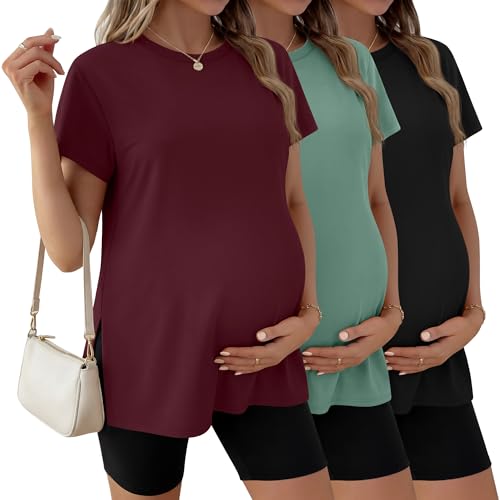 Ficerd 3 Pack Women's Maternity T Shirts - color: Black, Gray Green, Burgundy, size: Small