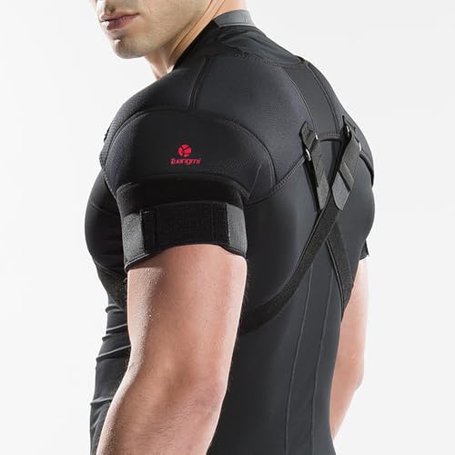 Kuangmi Double Shoulder Support Brace Strap Wrap Neoprene Protector,M - size: Medium