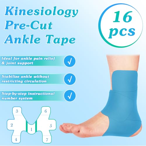 16 Pcs Precut Kinesiology Ankle Tape, Athletic Tape,Blue - color: Blue