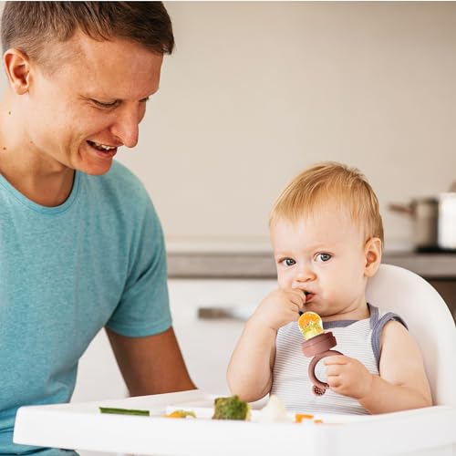 BigSpinach Silicone Baby Food Freezer Tray with Teething Popsicle Molds - Baby Fruit Feeder and Breastmilk Teether Combo - color: Orange