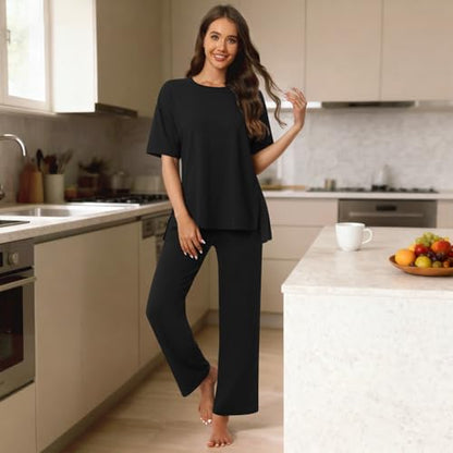 Netsmile Lounge Sets for Women Fall Pajamas 2 Piece Pjs Postpartum Outfits - color: Sleep-black, size: Medium