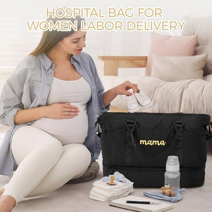 Dansydaisy Mama Hospital Bag for Women Labor Delivery,Black - color: Black, style: Mama