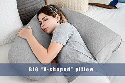 INSEN Pregnancy Pillow for Sleeping, L Shaped Body Pillow for Side Sleeping, Detachable Pregnancy Pillow with Full Body Support - color: Cooling Grey Jersey Cotton