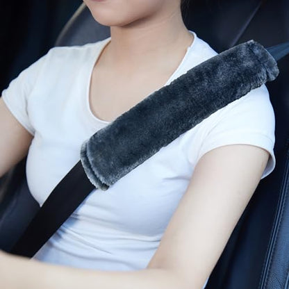 MOONET Universal Soft Faux Sheepskin Seatbelt Covers, 2 Pack (Dark Blue Grey) - color: Dark Blue Grey