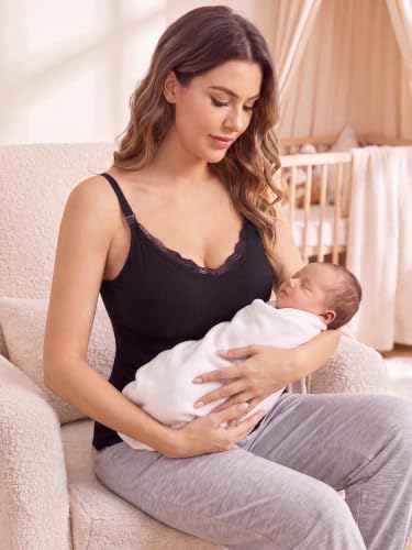 Allegra K Women Lace Nursing Breastfeeding Built-in Bra Camisole Tank Tops - size: Large
