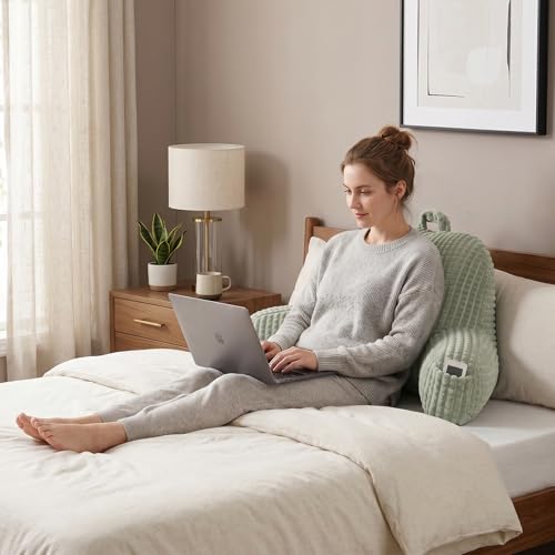 Reading Pillow with Arms for Bed Sitting,Green Flannel - color: Green, size: Large(19")
