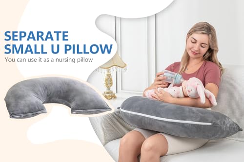 INSEN Pregnancy Pillows, Detachable Body Pillow for Sleeping, Multi-Use Pregnancy Pillows for Pregnant Women, Grey - color: Grey