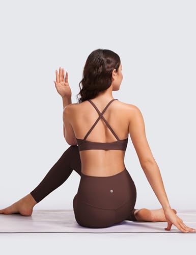 CRZ YOGA Butterluxe Deep V Neck Sports Bras - color: Taupe, size: Medium