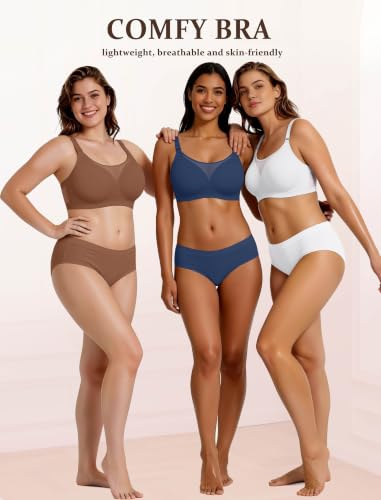 Avidlove Wireless Bras for Women Seamless Full Coverage Bra Mesh Comfy Bralette Tshirt Everyday Bras - color: Coffe, size: Small