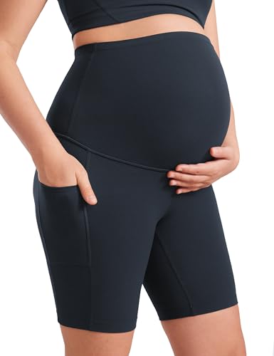 CRZ YOGA Maternity Biker Shorts Pockets 8" - color: True Navy, size: Small