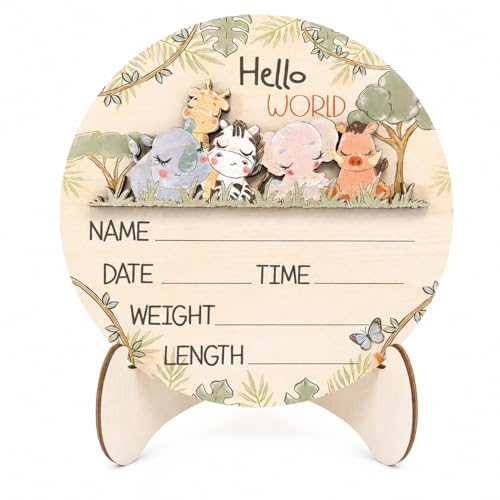 Wooden Hello World Newborn Sign Woodland nursery decor