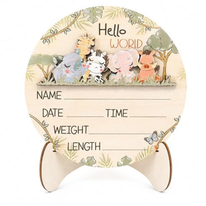 Wooden Hello World Newborn Sign Woodland nursery decor