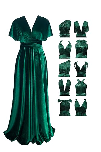 72styles Velvet Multi-Way Wrap Infinity Maxi Dress for Bridesmaids - color: Green, size: One Size Plus