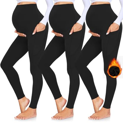 GROTEEN 3 Pack Maternity Leggings with Pockets Over Belly Yoga Pants - color: 03-black/Black/Black, size: Small