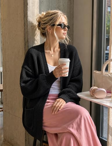 MEROKEETY Long Sleeve Oversized Cardigan Sweaters for Women - color: Black, size: Large